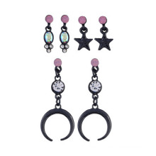 Hot Sale Elegant 3 Pair Earring Set Gun Black Star Moon Penadnt Earrings